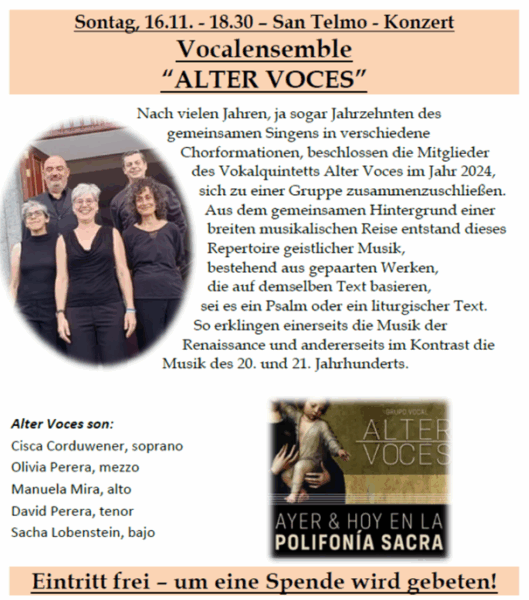 Teneriffa-Nord, Puerto de la Cruz: <em>Alter Voces</em> – Chorkonzert in San Telmo 9 Alter Voces