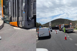 Teneriffa-Ost, Güímar: LKW bei Güímar umgekippt 11 LKW