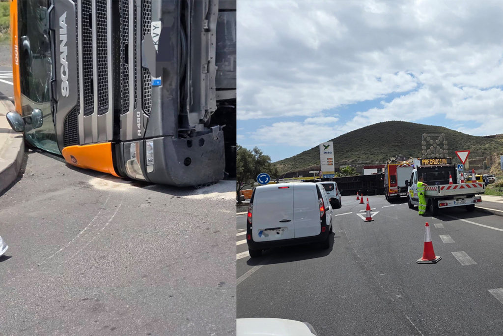 Teneriffa-Ost, Güímar: LKW bei Güímar umgekippt 99 LKW