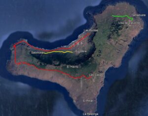 El Hierro, Valverde: Erneuerung von Fahrbahnmarkierungen 24 El Hierro Strassenmarkierungen