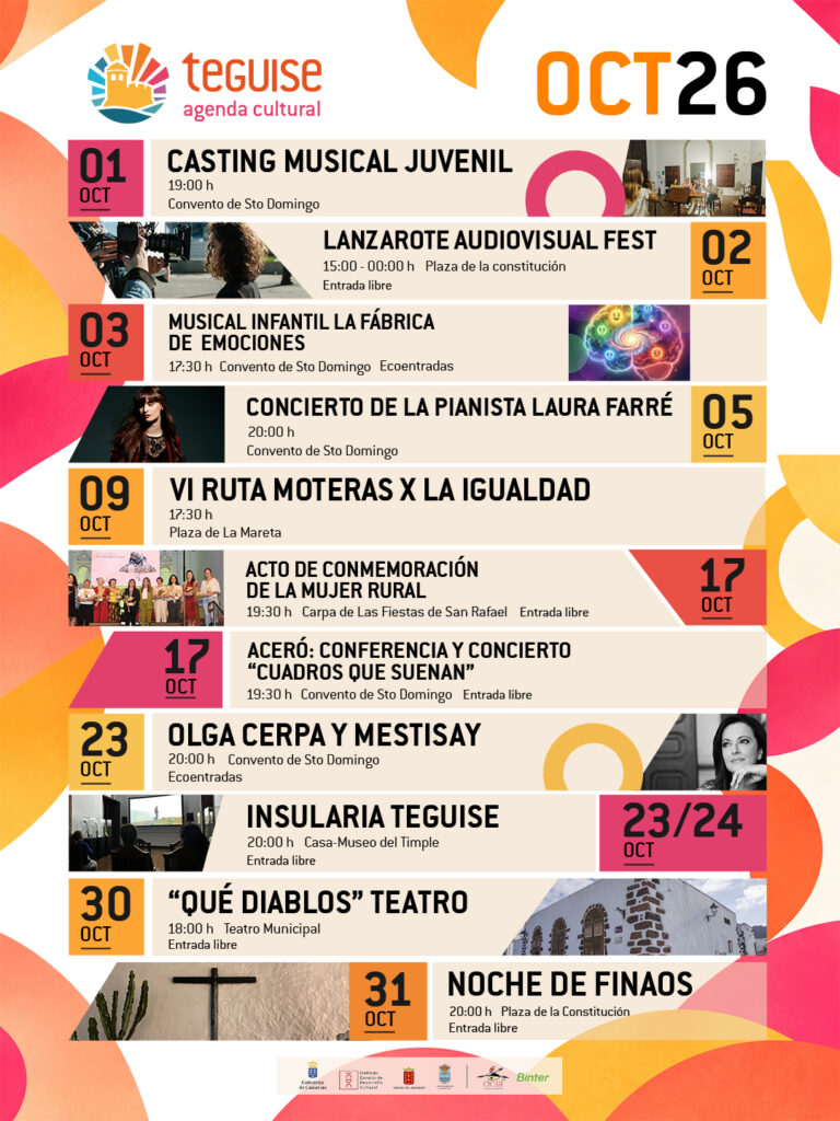 Lanzarote, Teguise: Kultur erobert Teguise im Oktober 99 Agenda Cultural Octubre 2026 Teguise 1